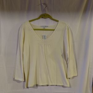 David Brooks Women's Off White Pearl Embellished Dressy Sweater  Size XL…